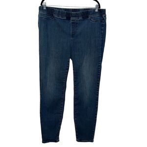 Eileen Fisher Elasticized Stretch Waist Pull On Dark Wash Skinny Leg Denim Jeans